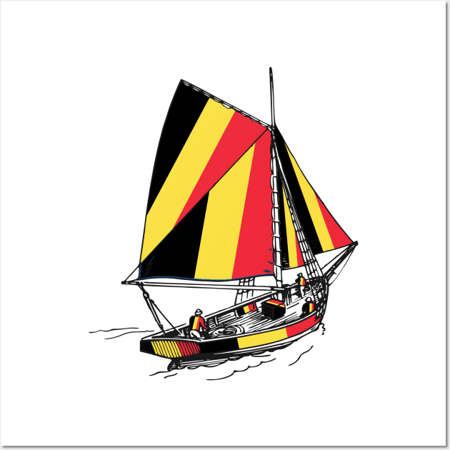 Support Belgium Vintage Belgium Ship Sailing with Belgium Team (Belgian National Day) Wall Art by Mochabonk